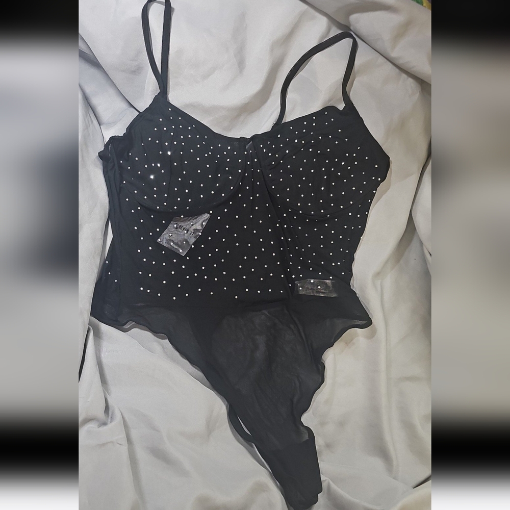 NWT 2X forever 21 curve rhinestone thong bodysuit